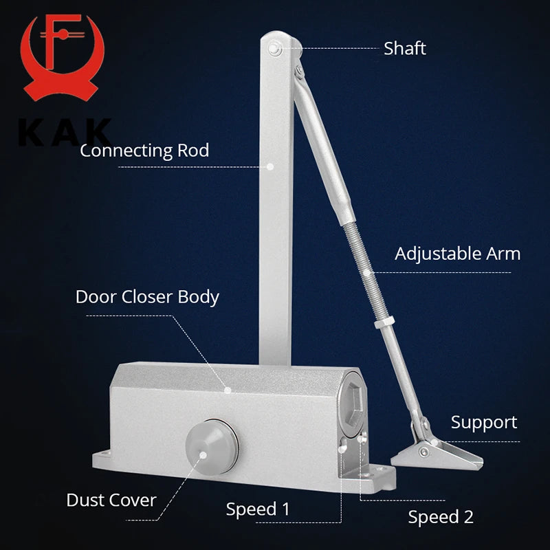 KAK Automatic Door Closer 2 Spring Hydraulic Buffer Adjustable Door Stopper Speed Mute Closing For 25 to 80KG Door Hardware