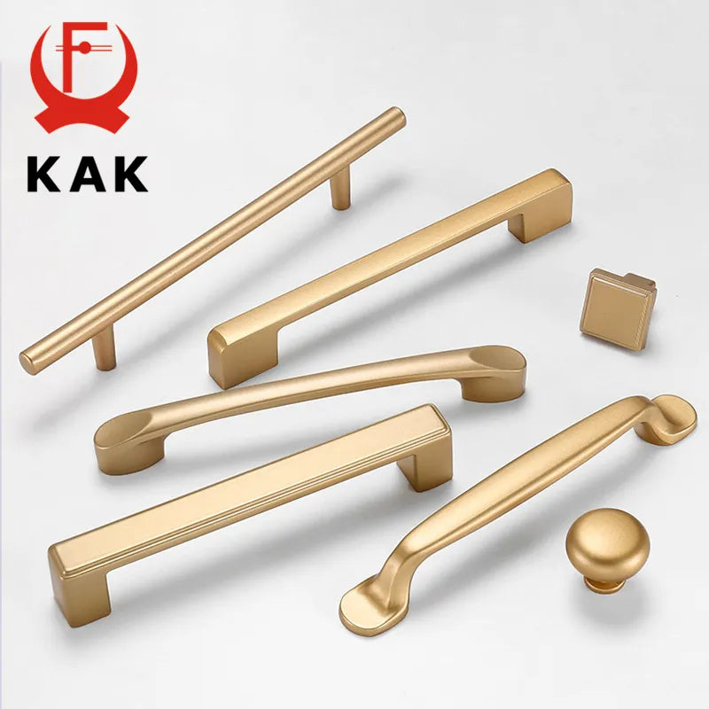 KAK European Style Matte Gold Cabinet Handles Solid Aluminum Alloy Kitchen Cupboard Pulls Drawer Knobs Furniture Handle Hardware