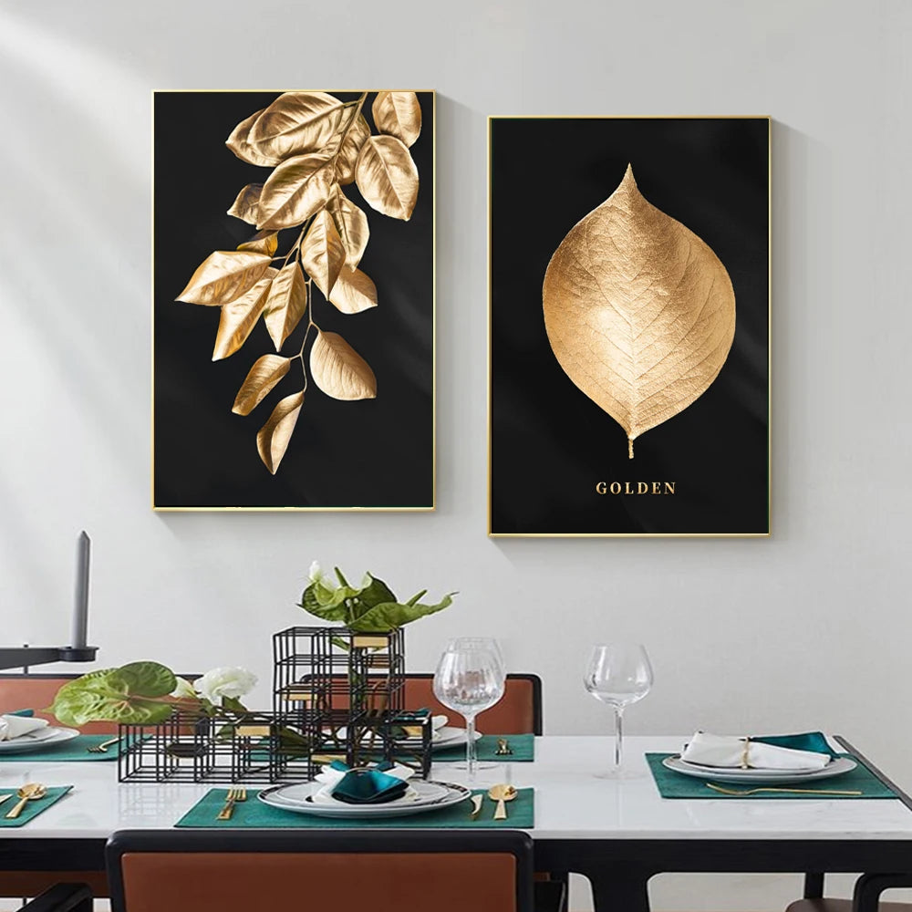 Gold Black Leaf Canvas Paintings Wall Art Posters and Prints Decorative Pictures for Living Room Nordic Cuadros Home Decor