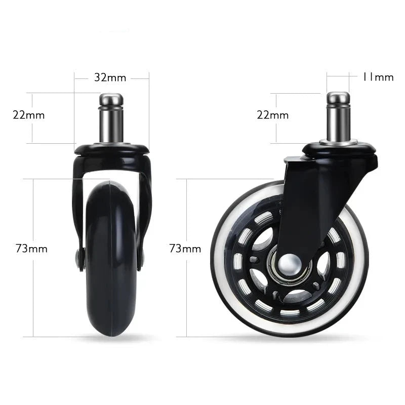 NAIERDI 5PCS Office Chair Caster Wheels 3 Inch Swivel Rubber Caster Wheels Replacement Soft Safe Rollers Furniture Hardware