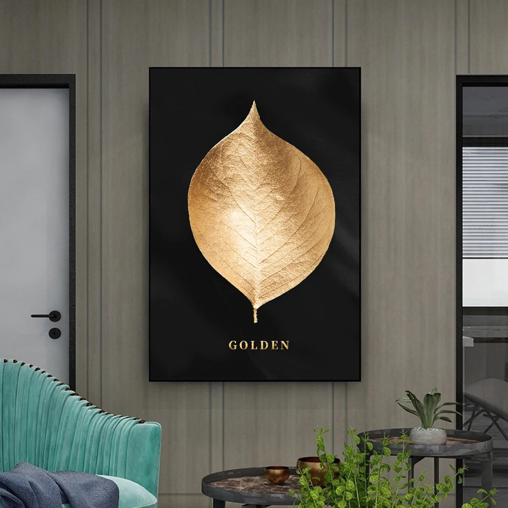 Gold Black Leaf Canvas Paintings Wall Art Posters and Prints Decorative Pictures for Living Room Nordic Cuadros Home Decor