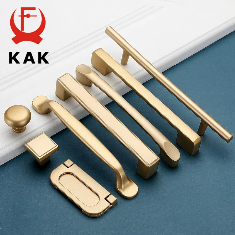 KAK European Style Matte Gold Cabinet Handles Solid Aluminum Alloy Kitchen Cupboard Pulls Drawer Knobs Furniture Handle Hardware