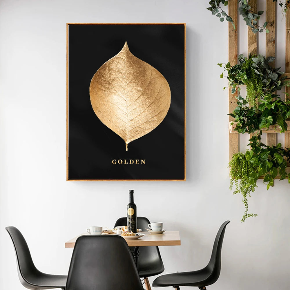 Gold Black Leaf Canvas Paintings Wall Art Posters and Prints Decorative Pictures for Living Room Nordic Cuadros Home Decor