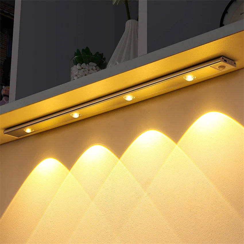 Ultra thin LED Light 20/30/40/60CM Cabinet Lamp PIR Motion Sensor Wireless USB Rechargeable Night light Closet Kitchen Lighting