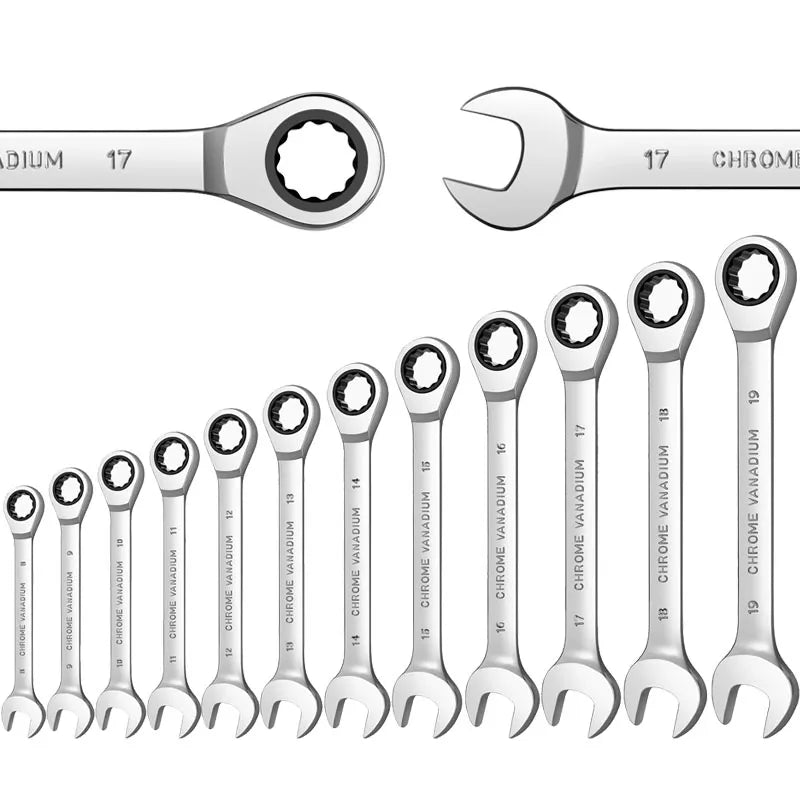 Ratcheting Wrench Set,Standard Metric Ratchet Combination Wrenches CR-V Gear Ring Spanner Set Car Repair Tools Key Set