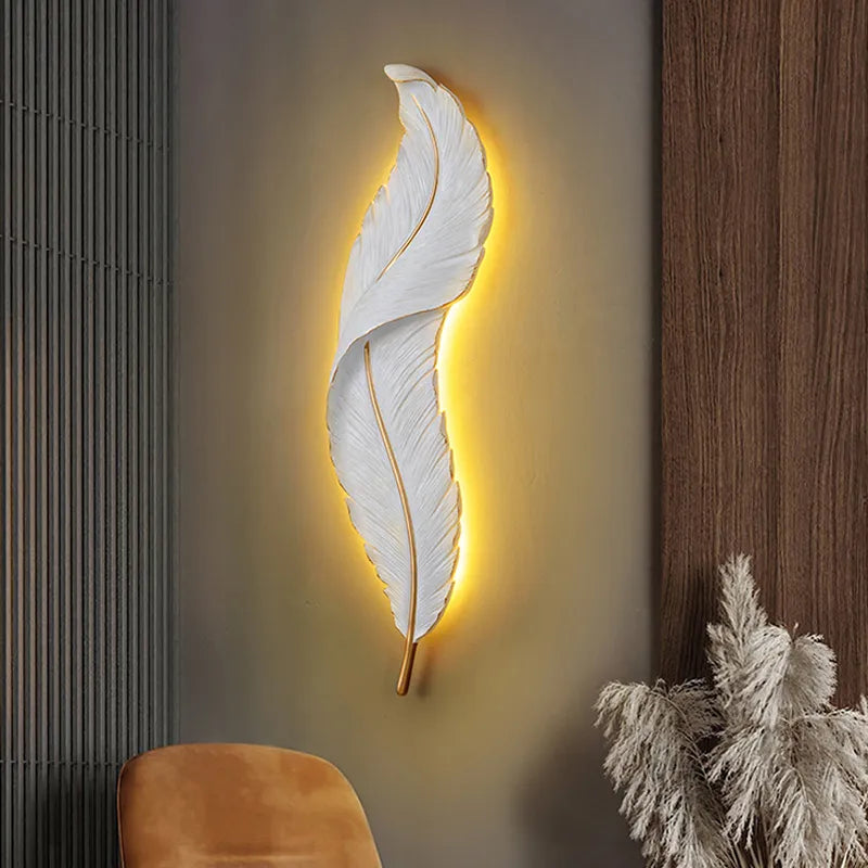 Feather Shape Led Wall Lamp Tv Background Modern Lights Bedside Wall Decoration Resin Living Room Lighting Fixture 2023