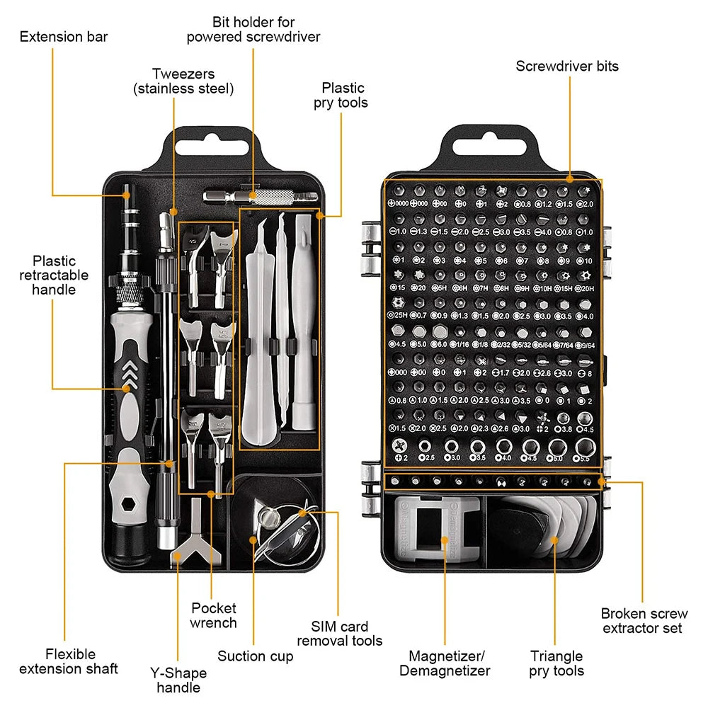 122 in 1 Screwdriver Set Precision Magnetic Screw Driver Bits Torx Hex Bit Handle Mobile Phone Repair Screwdrive Kit Hand Tools