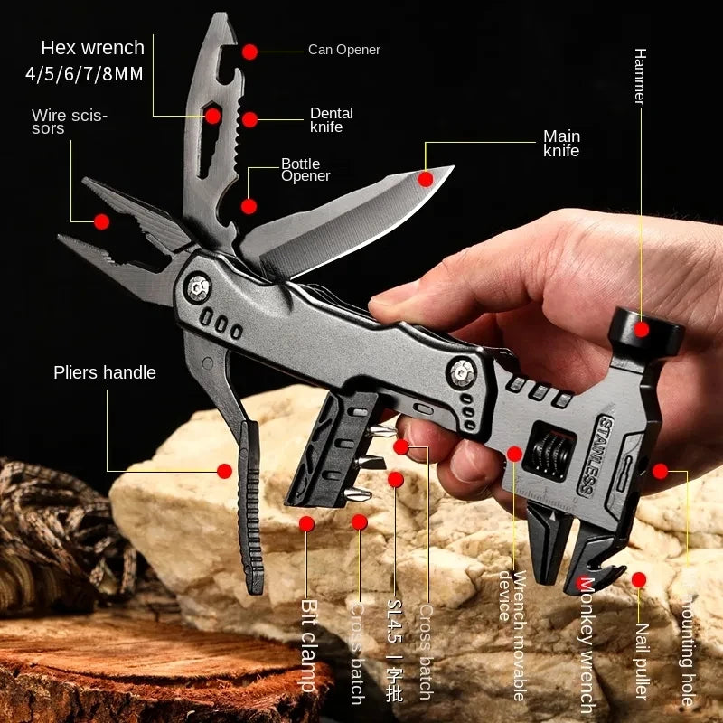 Splitman Mini Multi Tool Hammer Multitool Folding Kinfe Plier Adjustable Spanner Camping Outdoor EDC Hand Tools Screwdriver