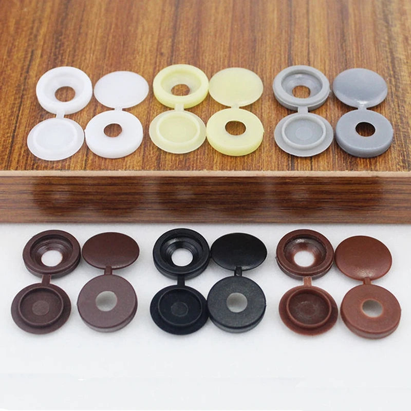 100Pcs Hinged Plastic Screw Cap Cover Nuts Fold Snap Protective Cap Button Screw Wood Furniture Decorative Nuts Bolts Hardware