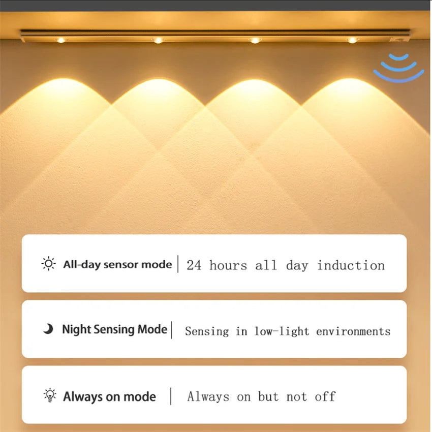 Ultra thin LED Light 20/30/40/60CM Cabinet Lamp PIR Motion Sensor Wireless USB Rechargeable Night light Closet Kitchen Lighting