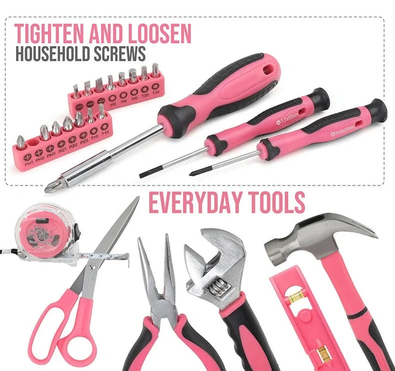 Hi-Spec 67pc Pink Tool Set Multi-tool Hammers Pliers Screwdrivers Hand Tools Saws Wrenches Tapes Pink Tool Kit For Women