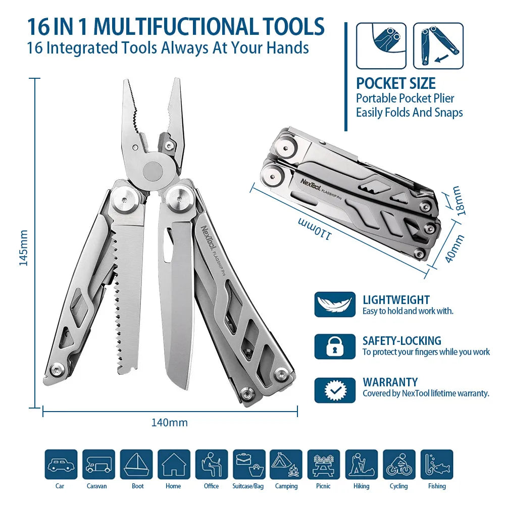 NexTool Flagship Pro Folding Multi-Tool 16 IN 1 Pliers Multifunctional Pliers Folding Knife EDC Hand Tools Set Multitool Pliers