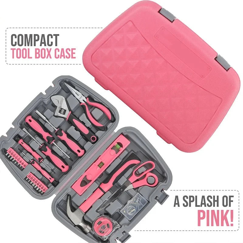 Hi-Spec 67pc Pink Tool Set Multi-tool Hammers Pliers Screwdrivers Hand Tools Saws Wrenches Tapes Pink Tool Kit For Women