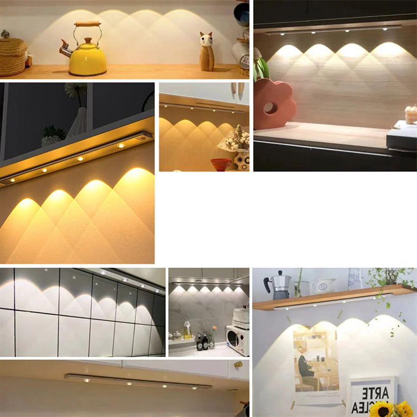 Ultra thin LED Light 20/30/40/60CM Cabinet Lamp PIR Motion Sensor Wireless USB Rechargeable Night light Closet Kitchen Lighting