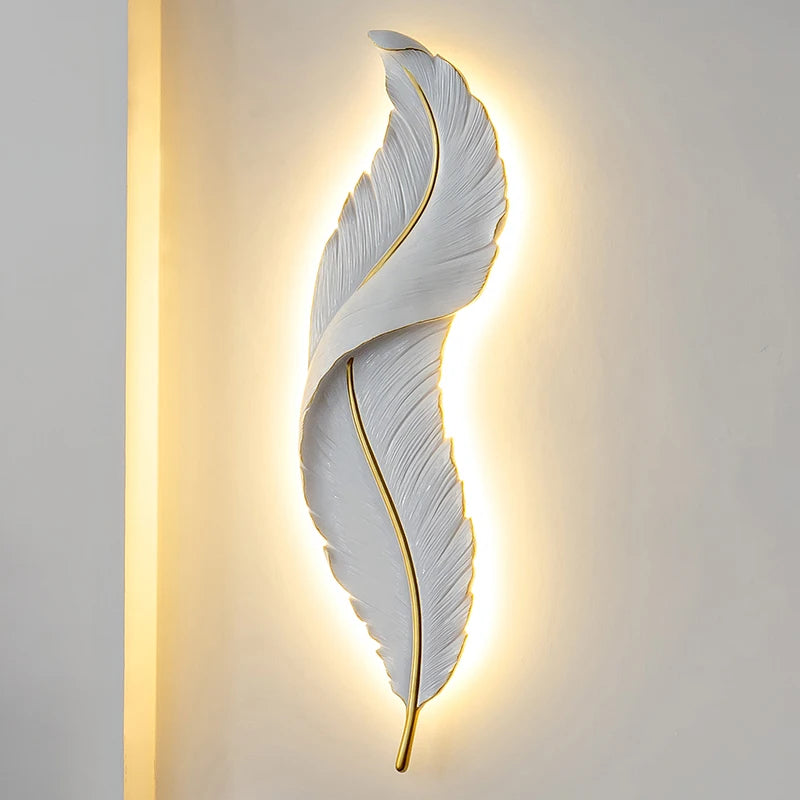 Feather Shape Led Wall Lamp Tv Background Modern Lights Bedside Wall Decoration Resin Living Room Lighting Fixture 2023