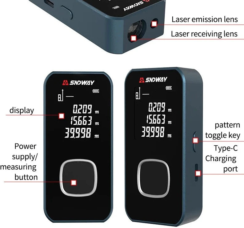 SNDWAY Mini Laser Distance Meter 40M 50M 60M 100M IN FT M  Tape Measure Trena Lazer Rangefinders OLED Display Construction Tools