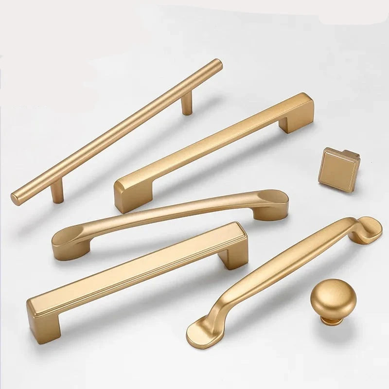 KAK European Style Matte Gold Cabinet Handles Solid Aluminum Alloy Kitchen Cupboard Pulls Drawer Knobs Furniture Handle Hardware