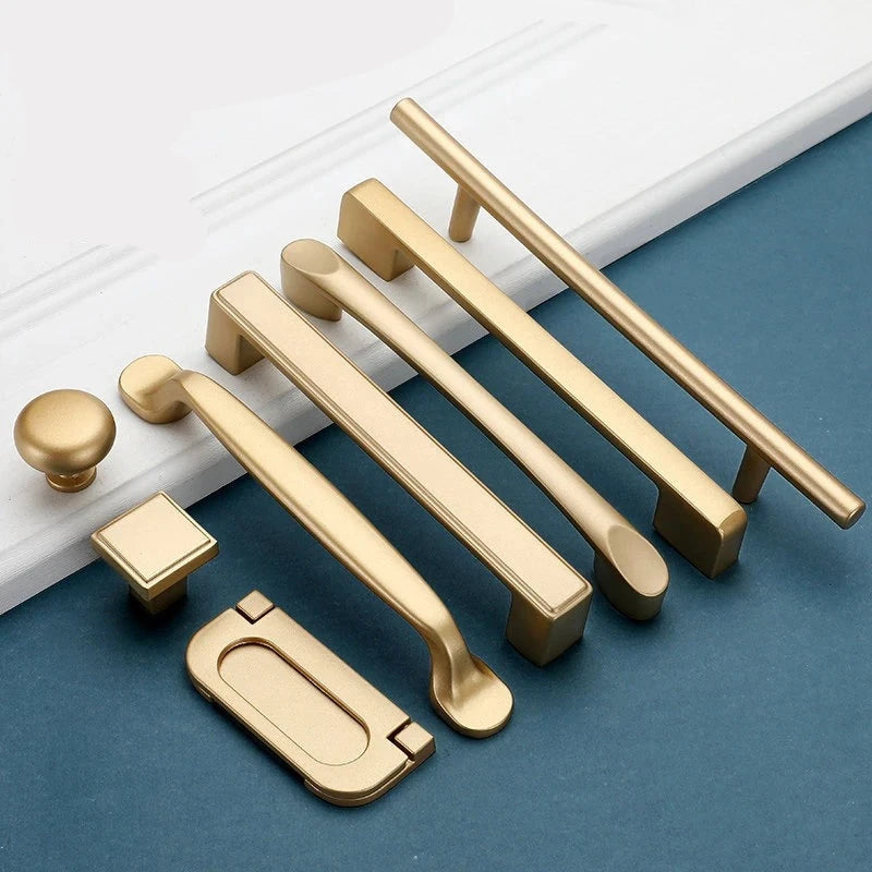 KAK European Style Matte Gold Cabinet Handles Solid Aluminum Alloy Kitchen Cupboard Pulls Drawer Knobs Furniture Handle Hardware