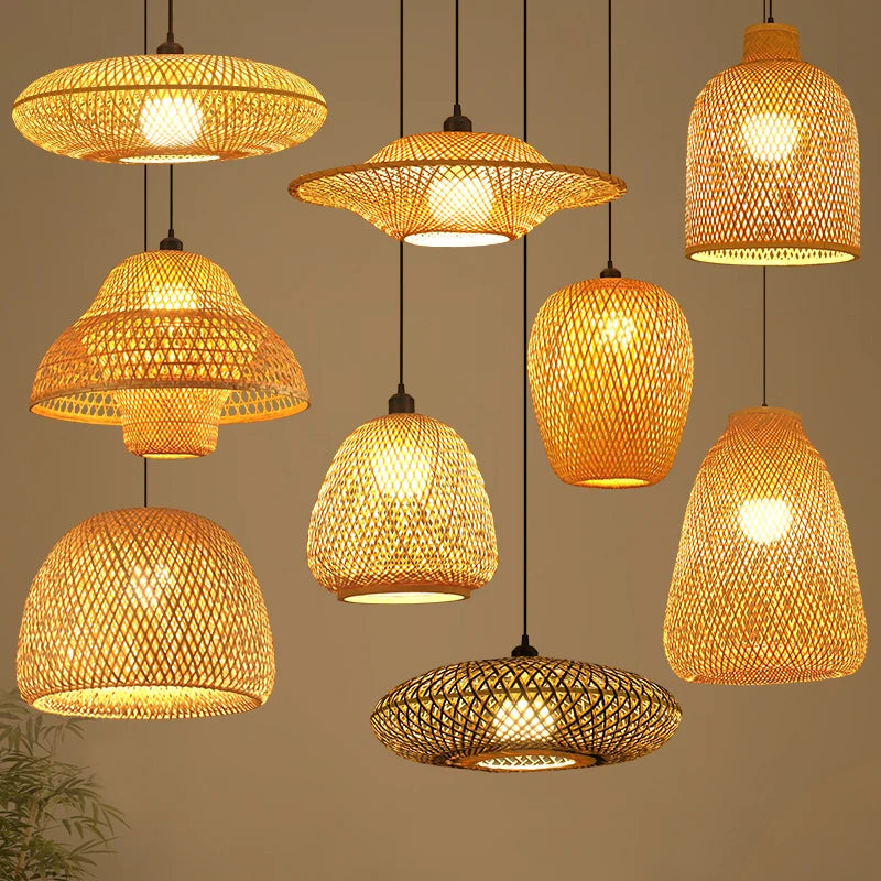 ZK50 Bamboo Woven Chandelier Creative Classical Restaurant Chinese Style Rattan Chandelier Bedroom Lighting Decorative Lighting