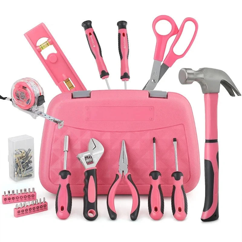 Hi-Spec 67pc Pink Tool Set Multi-tool Hammers Pliers Screwdrivers Hand Tools Saws Wrenches Tapes Pink Tool Kit For Women