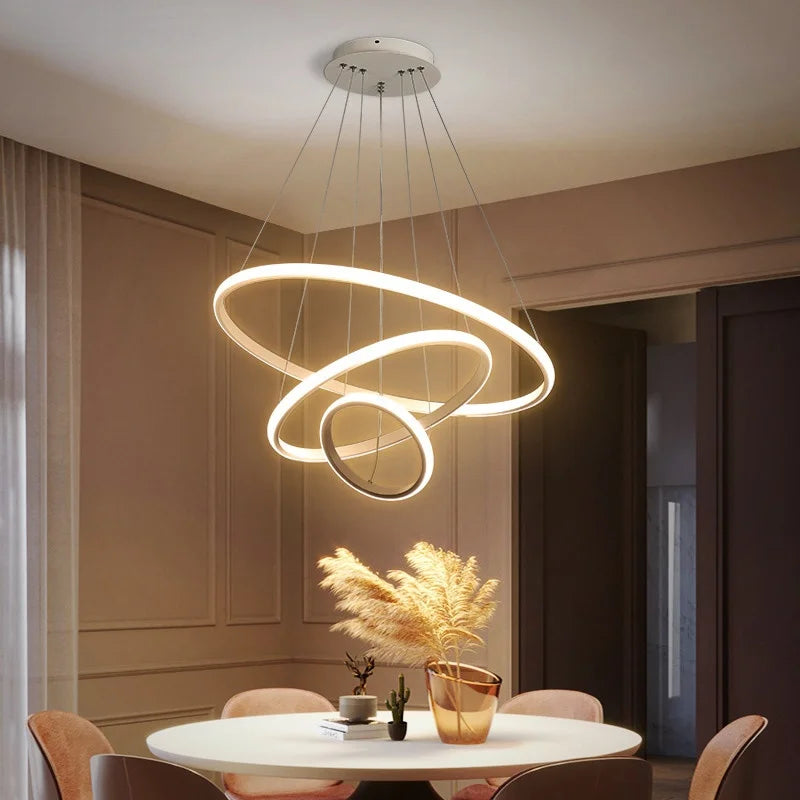 Modern Pendant Lamp Led Rings Circle Ceiling Hanging Chandelier Black Loft Living Dining Room Kitchen Indoor Lighting Fixture