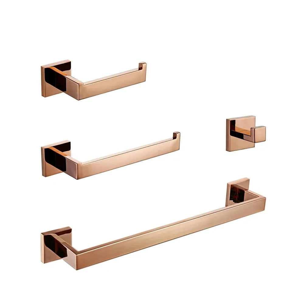 Rose Gold Bathroom Accessories Set Wall Mount Shelf Toilet Bath Hardware Paper Holder Towel Bar Rack Rail Rod Robe Hook Hanger